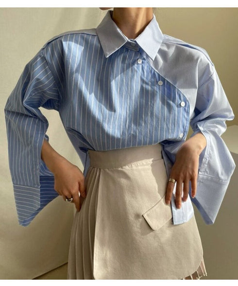 Asymmetric Stripe Patchwork Shirt